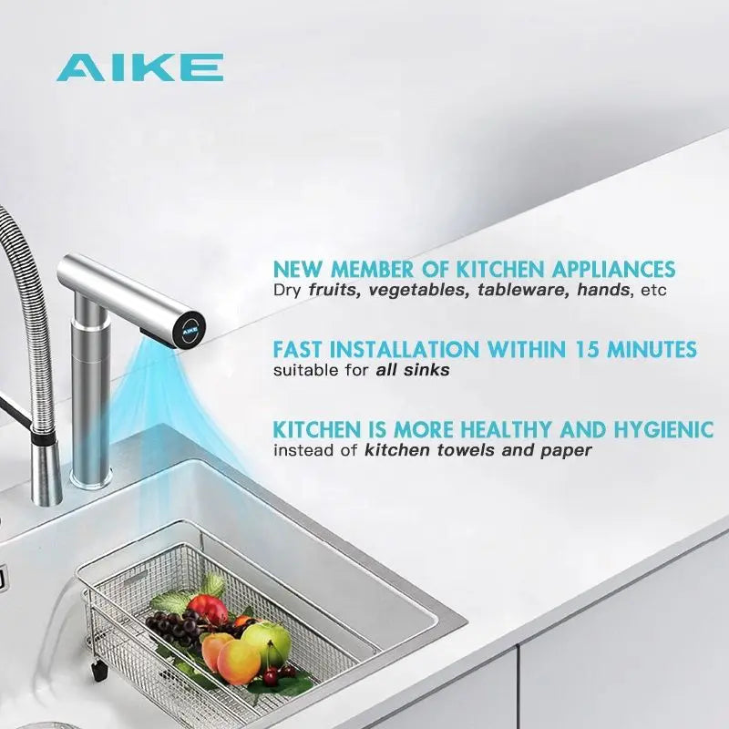 AIKE AK7172 Air Automatic Hand Dryers Faucet Design High Speed Air Dryers for Fruit and Meat Drying Smart Kitchen Appliances