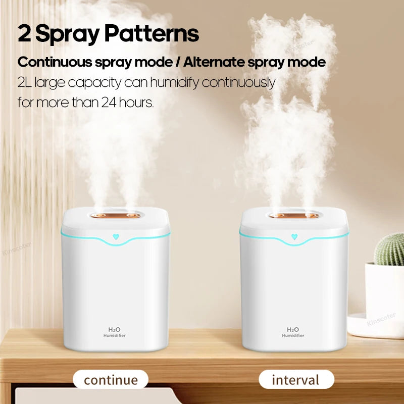 New USB Humidifier Silent Double Spray 2000ml Large Capacity Household Lamp Air Conditioning Room Air Humidification Spray