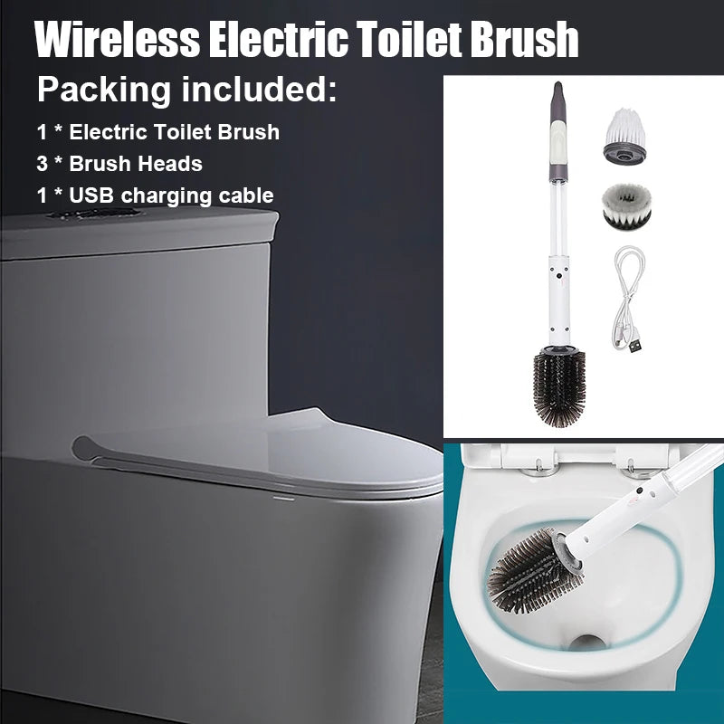 Bathroom Electric Toilet Brush Long Handle White Plastic Wireless Electric Cleaning Brush USB Rechargeable White Cleaning Tools