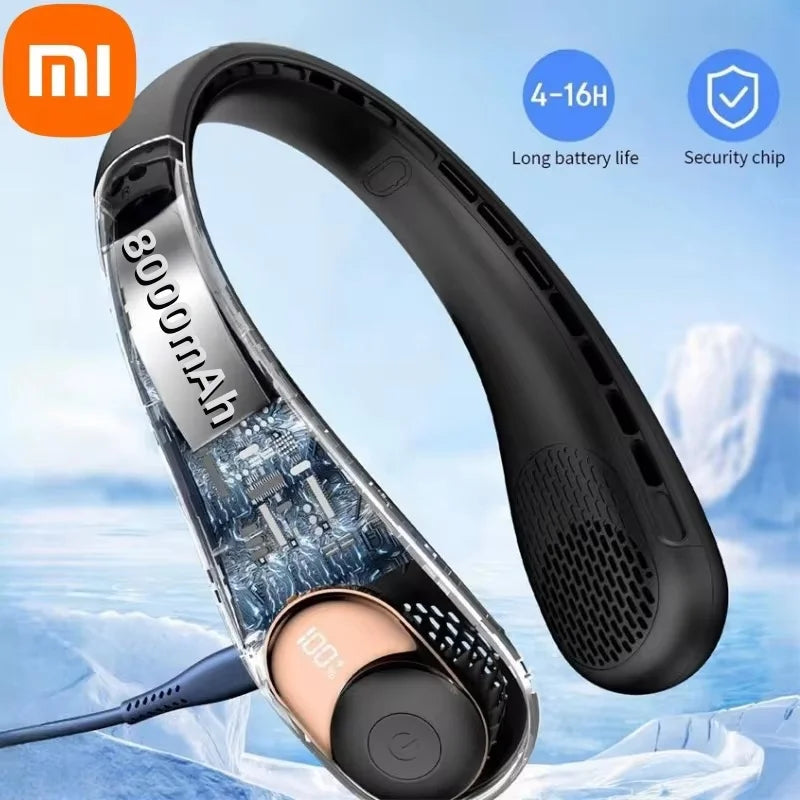 Xiaomi Portable Neck Fan 8000mAh USB Rechargeable Quiet Bladeless Fan 360° Cooling 3 Speeds Adjustment for Home Travel Sports