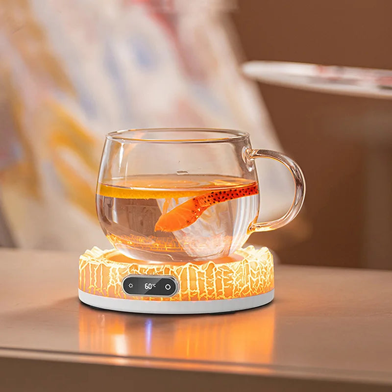 60W Cup Heater Mug Warmer Lava Shape Electric Hot Plate Warmer Coaster Milk Coffee Heating Pad with Colorful Lights 110V-220V