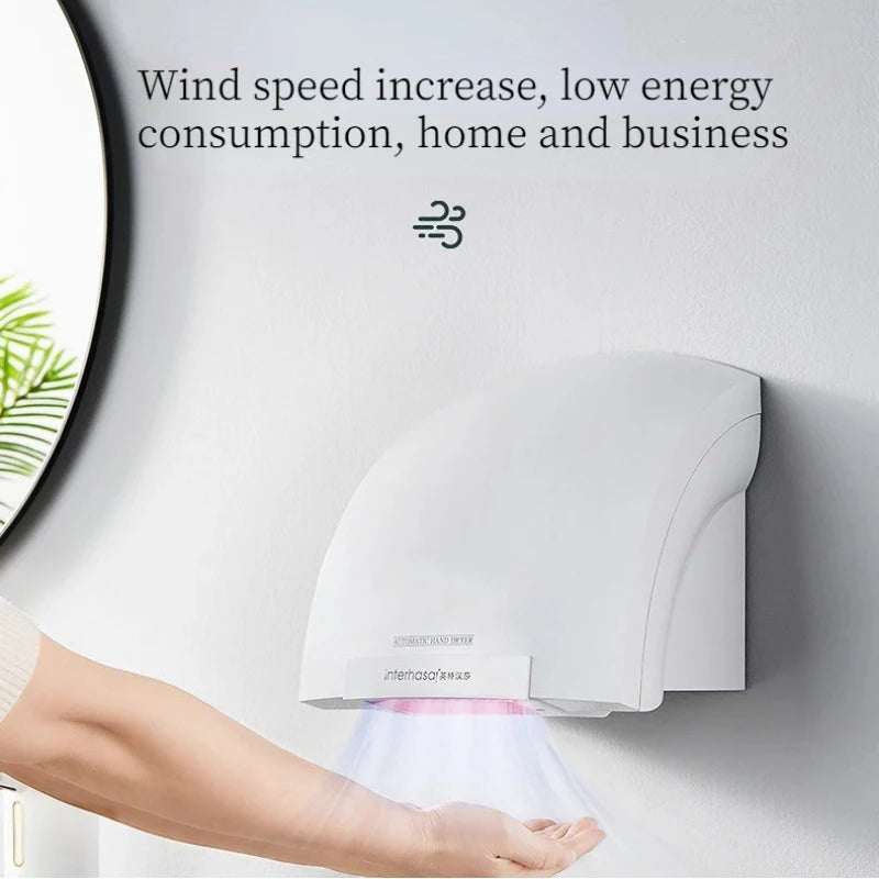 Interhasa! Automatic Hand Dryer Smart Induction Wall High Speed Sensor Low Power Blow Hand Drying Machine Commercial Home Toilet