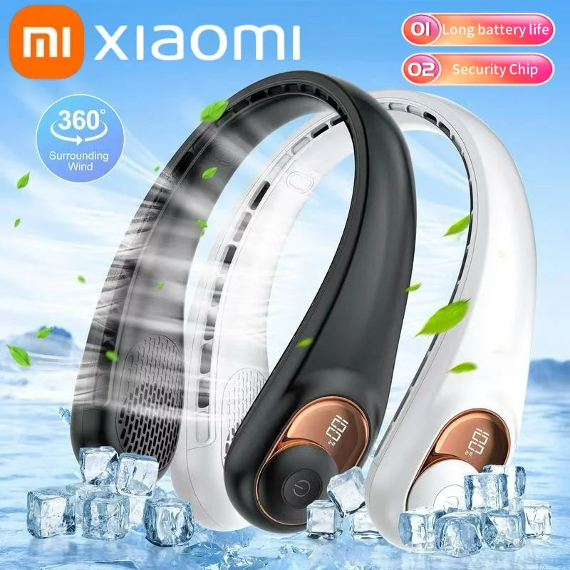 Xiaomi Portable Neck Fan 8000mAh USB Rechargeable Quiet Bladeless Fan 360° Cooling 3 Speeds Adjustment for Home Travel Sports